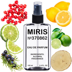 MIRIS No. 370862 bottle closeup highlights premium design and lasting fragrance potential.