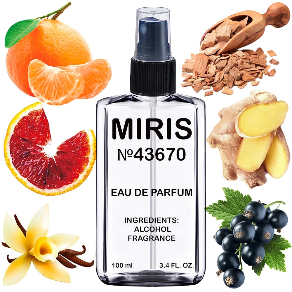 MIRIS No. 43670 deep red fragrance bottle front shows elegant design and long-lasting scent