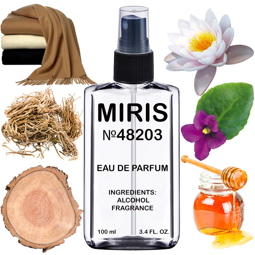 MIRIS No. 48203 front bottle view highlights premium design and fragrance potential.