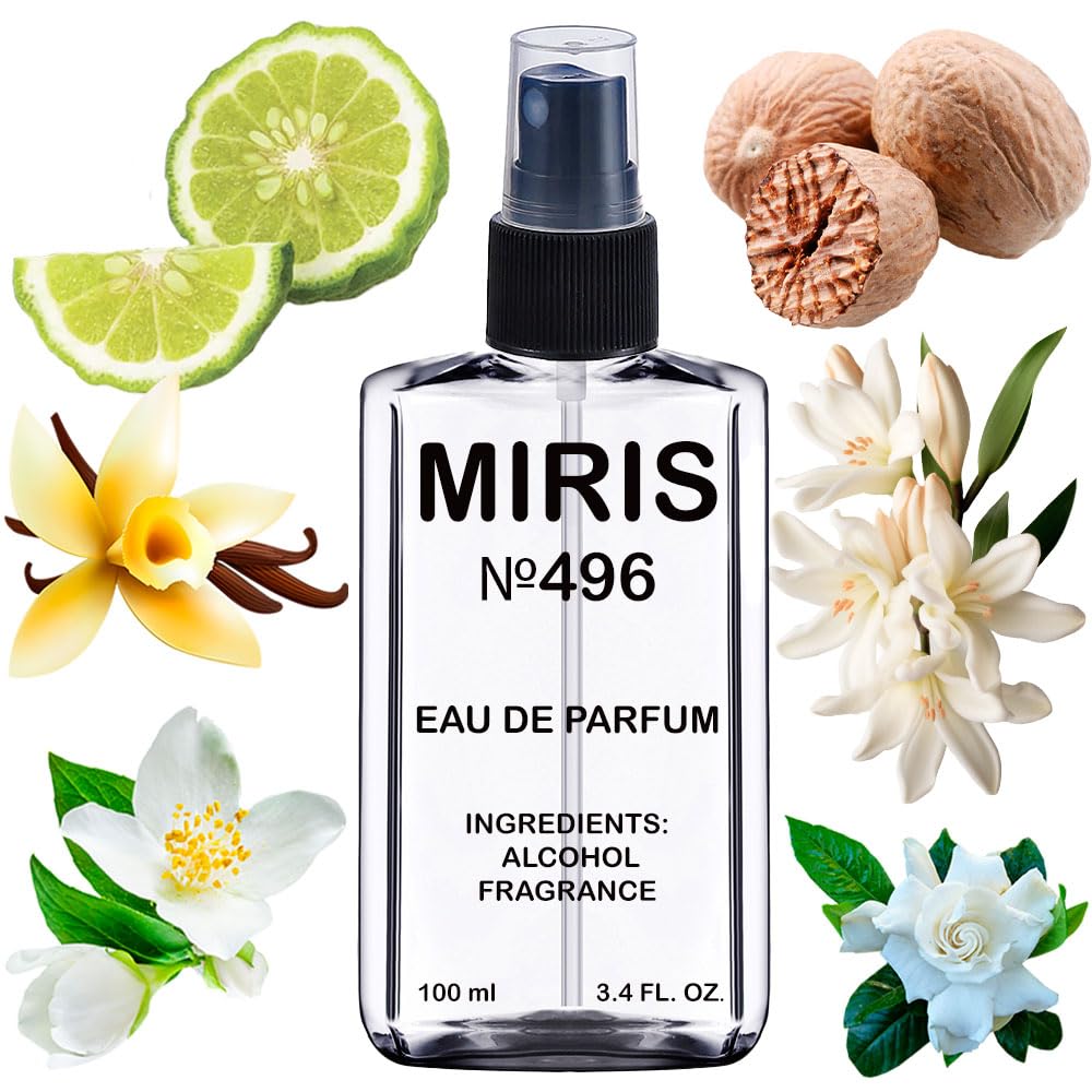 MIRIS No. 496 bottle front shows Organza-inspired design for elegance.