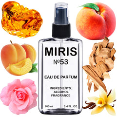 MIRIS No. 53 bottle front view showing elegant design and potential all-day wear