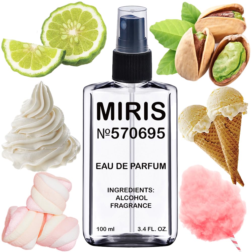 MIRIS No. 570695 bottle front view, pistachio gelato-inspired fragrance for daily elegance.