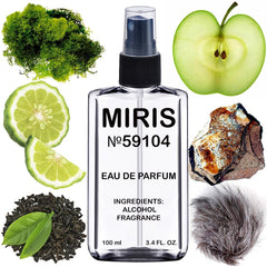 MIRIS No. 59104 bottle pour view, showcasing long lasting gourmet aroma in refined design.