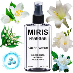 MIRIS No. 59355 front bottle view showcases minimalist design and premium floral fragrance.