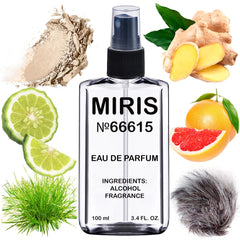 MIRIS No. 66615 bottle front view for unisex citrus gourmand fragrance.