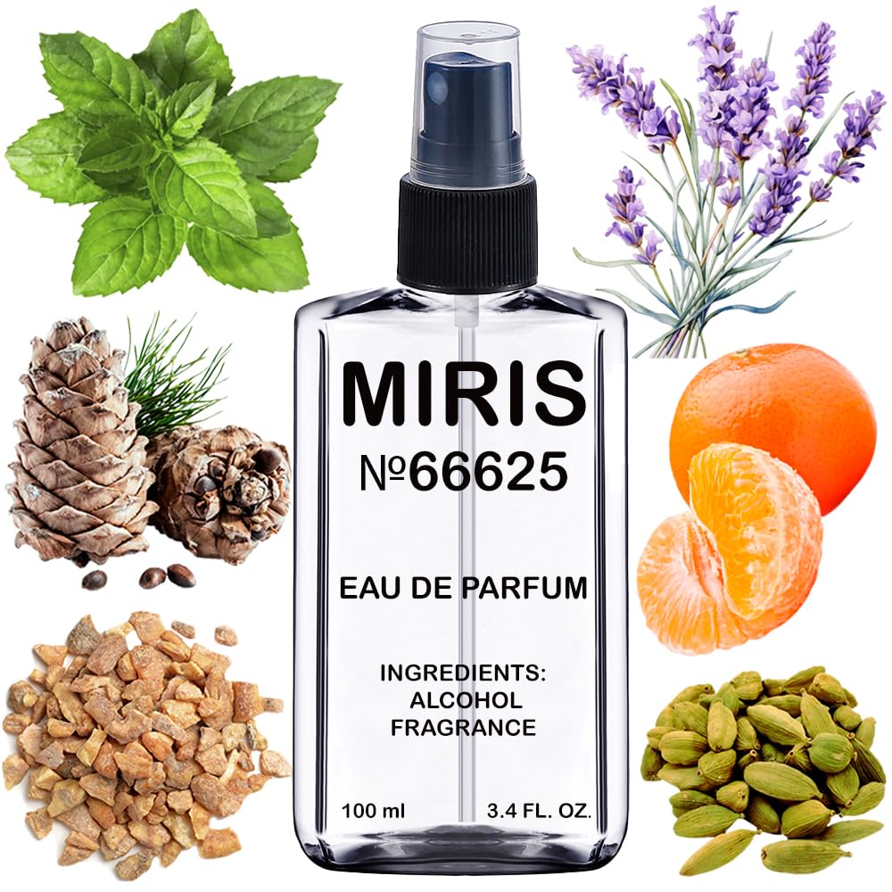 MIRIS No. 66625 bottle front highlights premium woody-oriental fragrance for men.