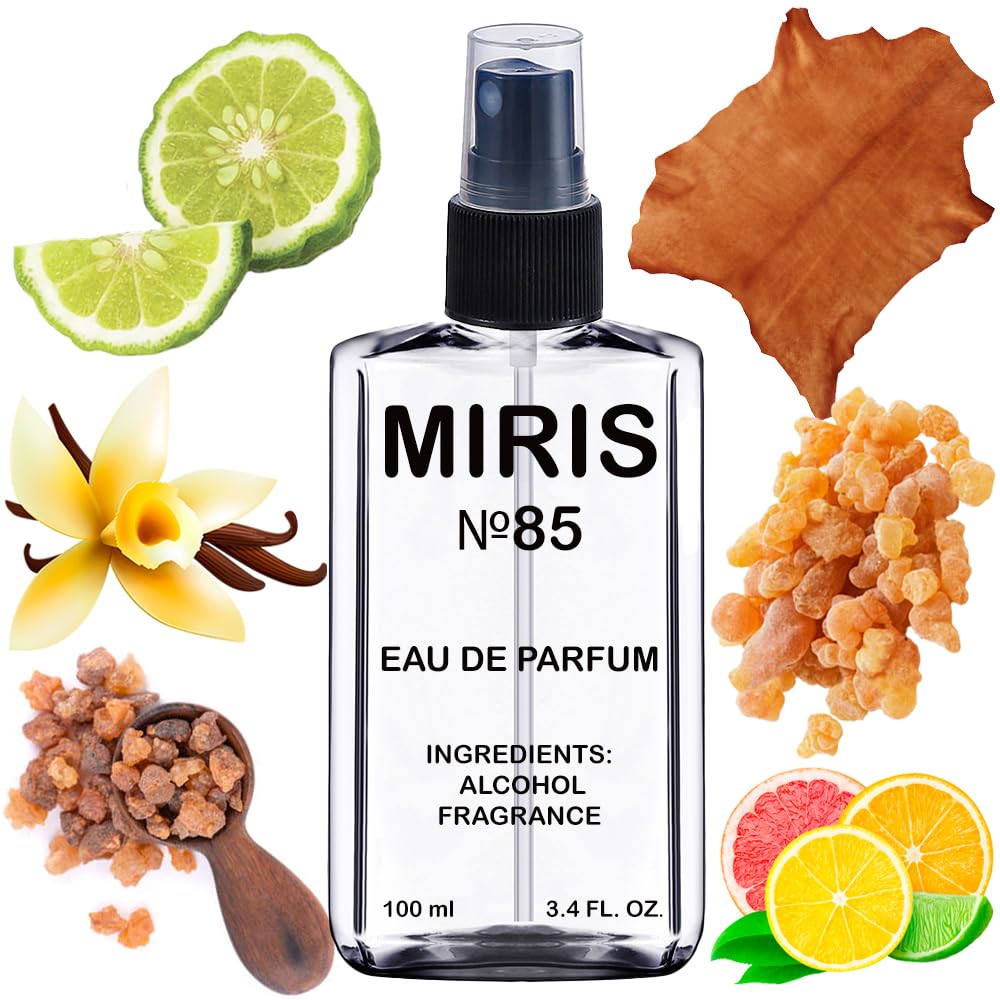 MIRIS No. 85 bottle front showcases elegant design and lasting fragrance promise.
