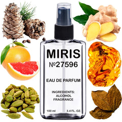 MIRIS No. 27596 bottle front, refined woody-spicy option for daily wear.