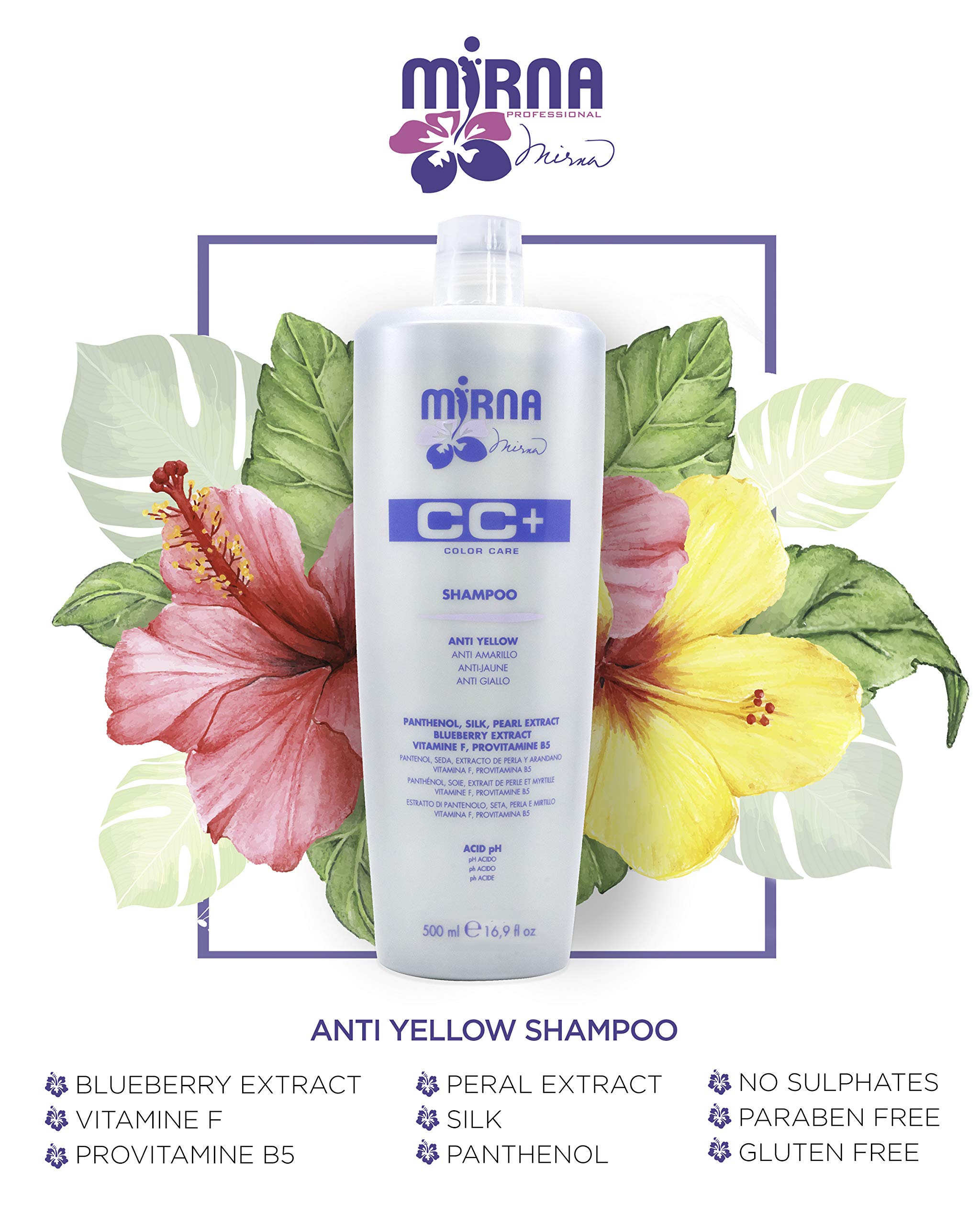 Mirna Professional Color Care NO Yellow Shampoo hair after-use appears brighter and cooler-toned.