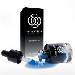 MIRROR SKIN Copper Peptides Serum bottle promotes hydration and renewal.