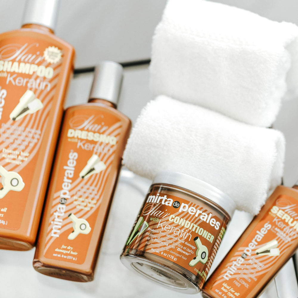 Product on vanity suggests salon-quality results at home.