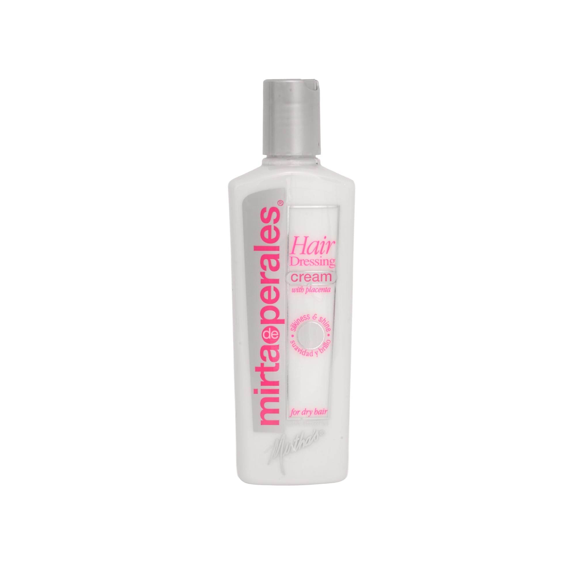 Mirta De Perales cream hairdressing placenta bottle pour for smooth, protected styling.
