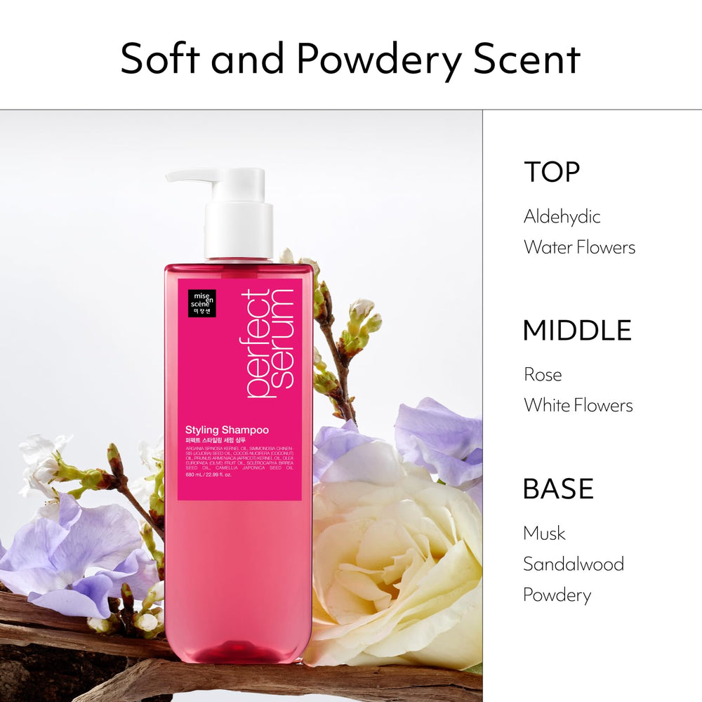 Mise En Scene after-wash hair feels smooth with light heat protection.