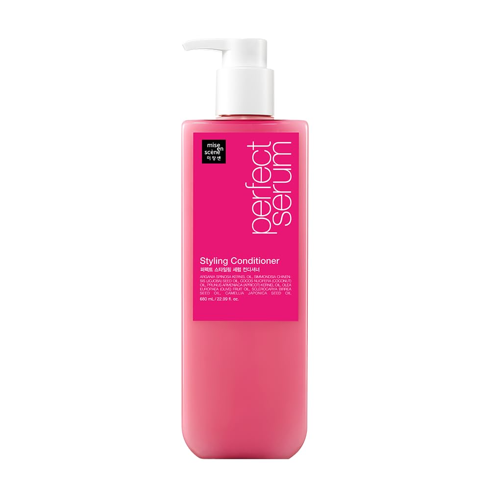 Mise En Scene Perfect Hair Perfume Conditioner bottle close-up with powdery floral scent