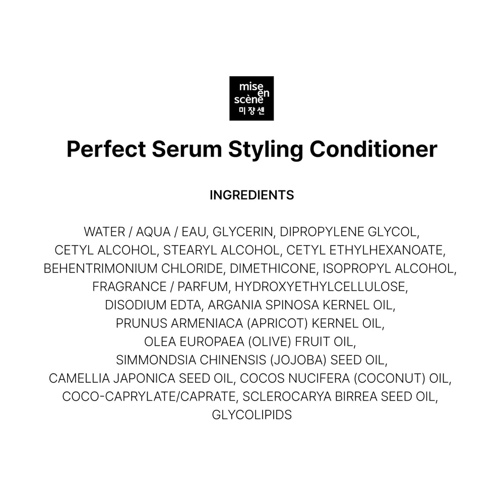 Mise En Scene Perfect Hair Perfume Conditioner lifestyle shot showing easy styling