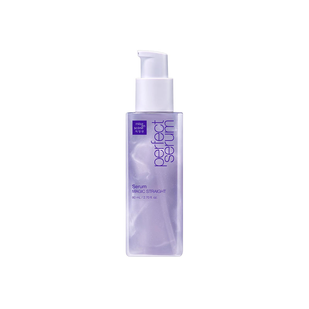 Mise En Scene Perfect Serum Magic Straight bottle for sleek, frizz-free styling.