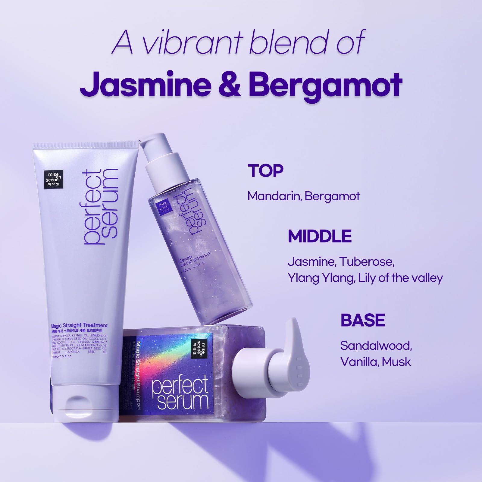 Flyaways controlled by Mise En Scene Perfect Serum for polished look.