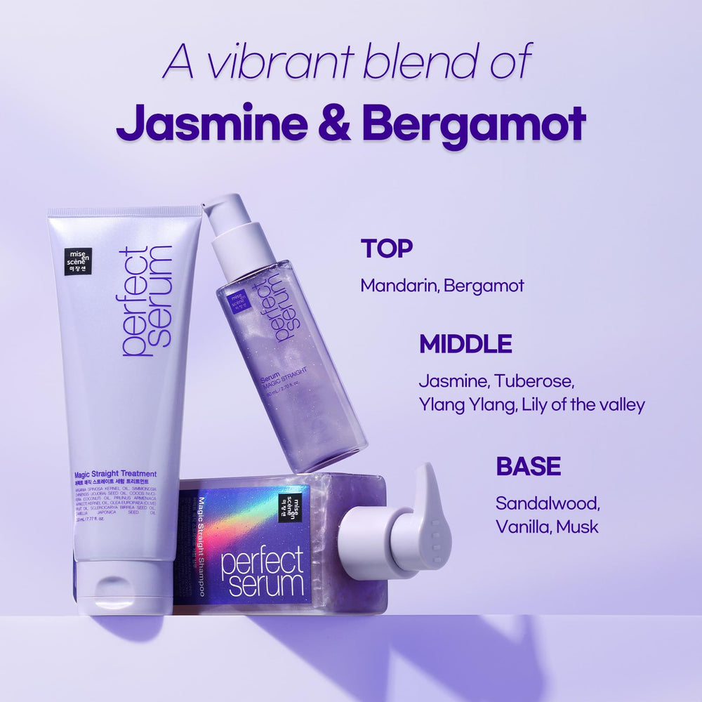 Flyaways controlled by Mise En Scene Perfect Serum for polished look.
