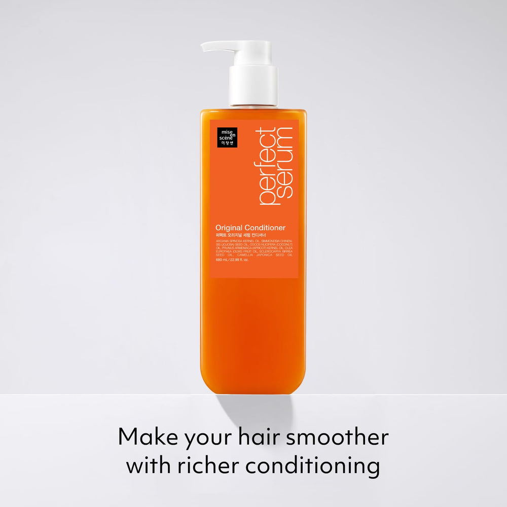 Mise En Scene Perfect Serum Original Conditioner with argan oil blend for damaged hair.