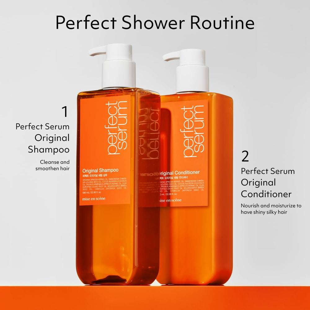 Mise En Scene Perfect Serum Original Conditioner features citrus floral scent.