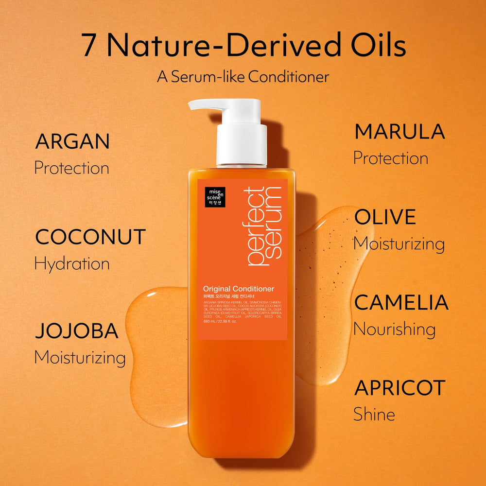 Mise En Scene Perfect Serum Original Conditioner jojoba seed oil nourishes moisture.