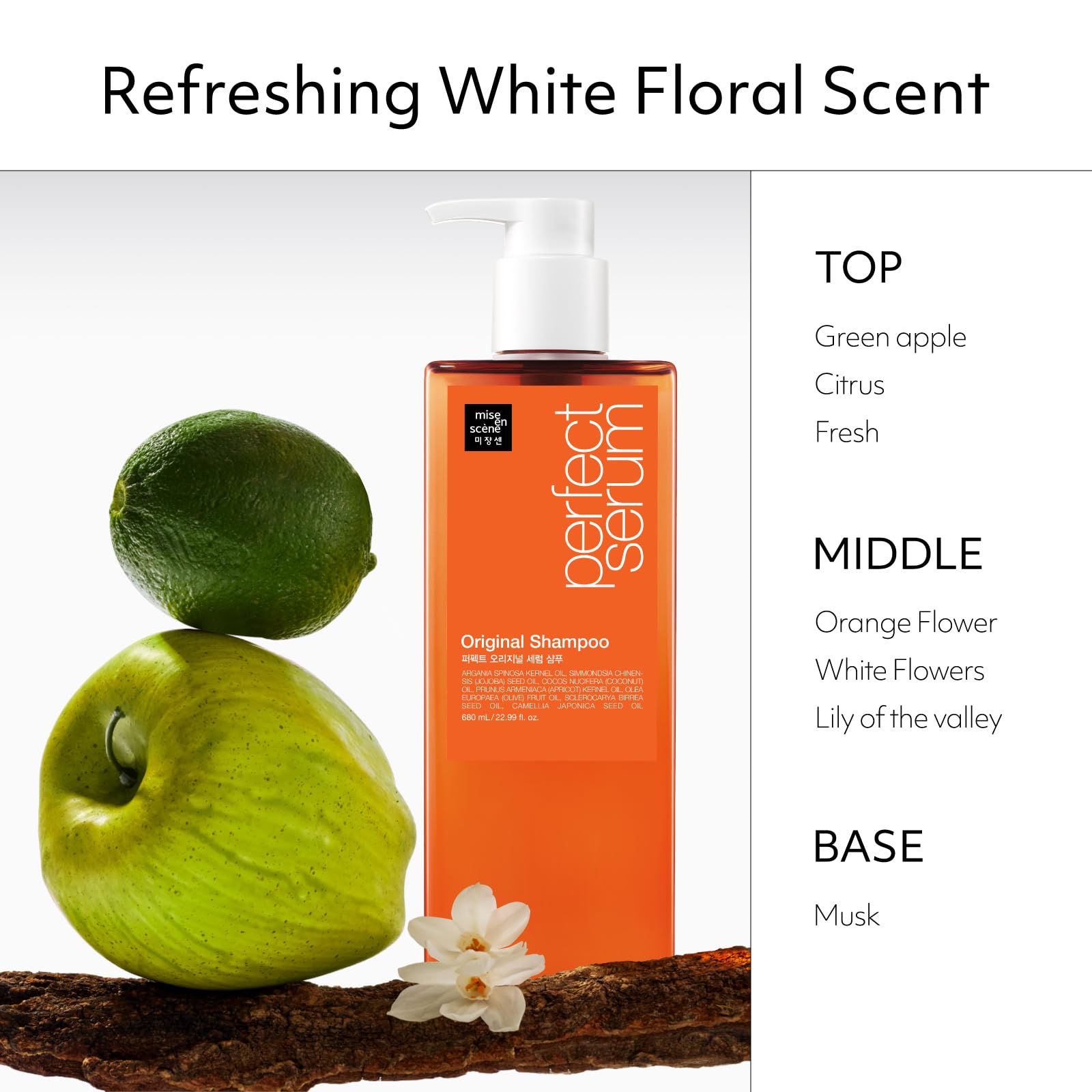 Mise En Scene Perfect Serum Original Shampoo damaged hair before-after, suggesting improved manageability