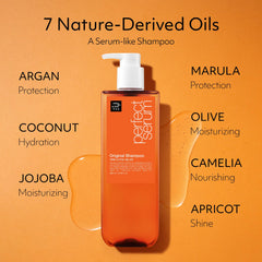 Mise En Scene Perfect Serum Original Shampoo jojoba seed closeup, showcasing natural shine and softness