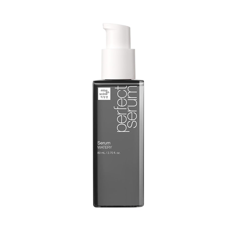 Mise En Scene Perfect Serum Watery bottle close-up for weightless hydration.