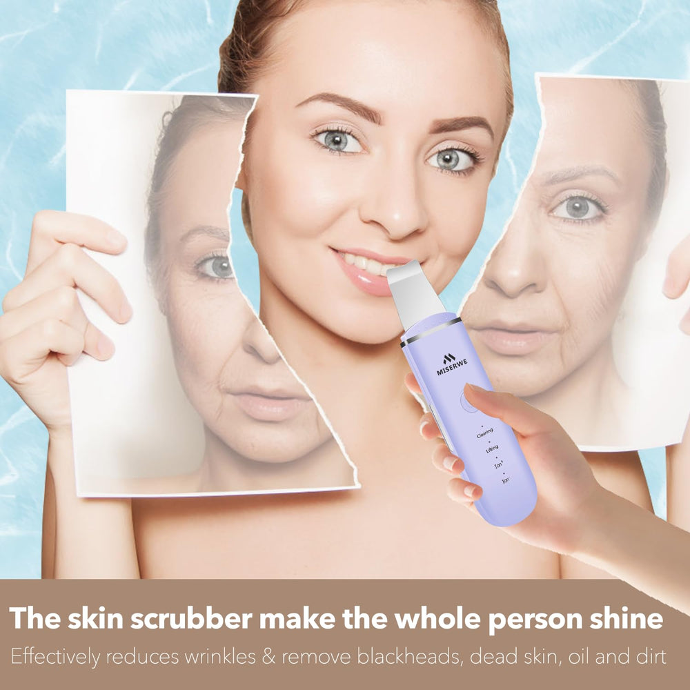 MISERWE Skin Scrubber packaging contents with USB cable and silicone cases.