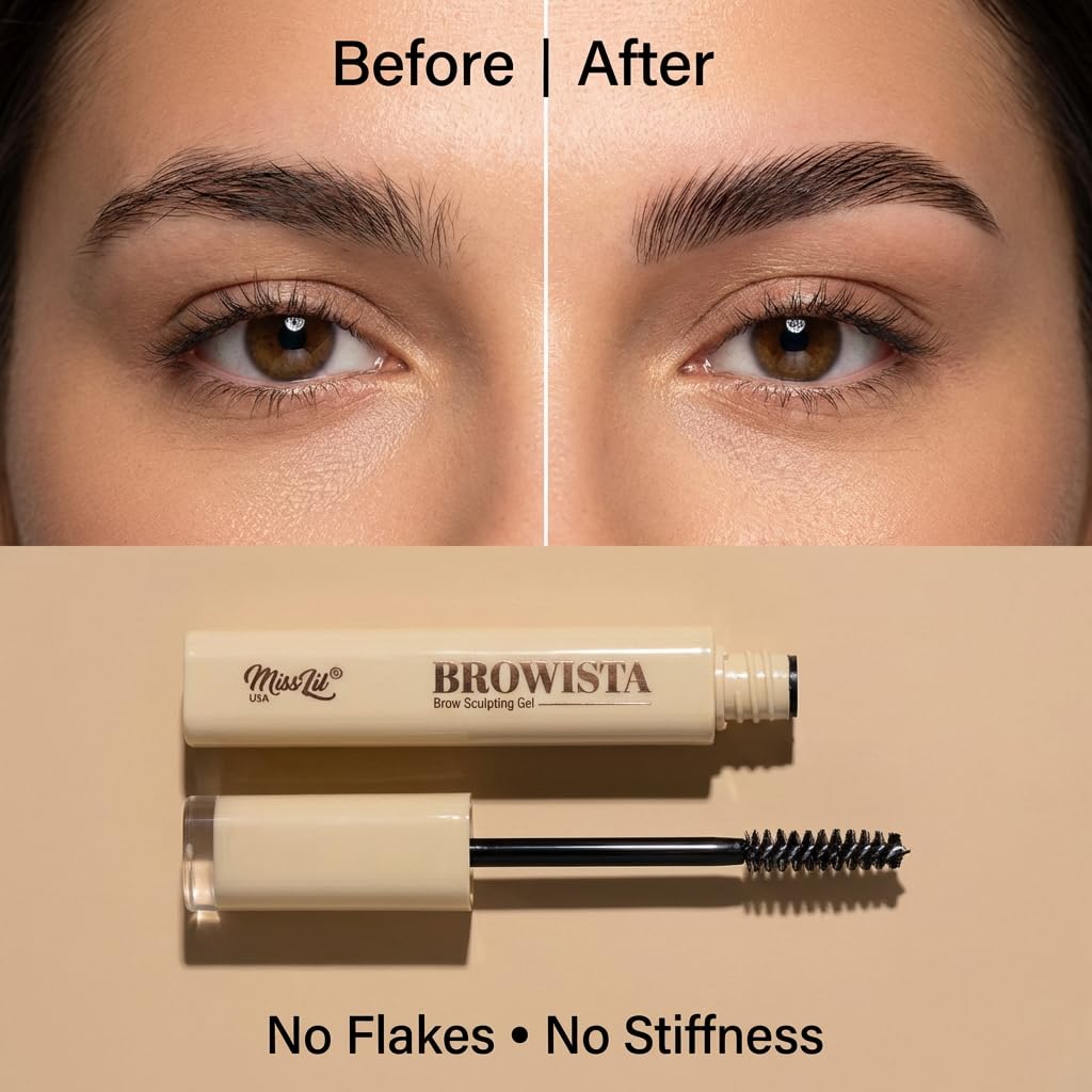 Miss Lil USA Browista gel clear finish dries invisibly for natural, durable hold.
