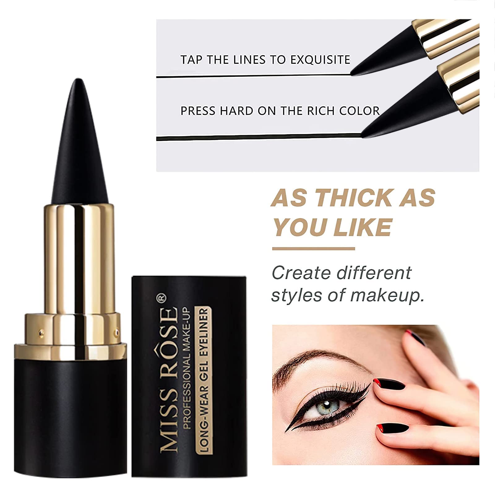 Miss Rose M Gel Eyeliner soft-tip design enables smooth, even application