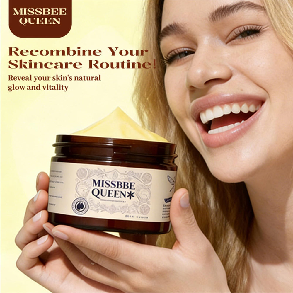 MISSBEE QUEEN container with honey and tallow ingredients displayed