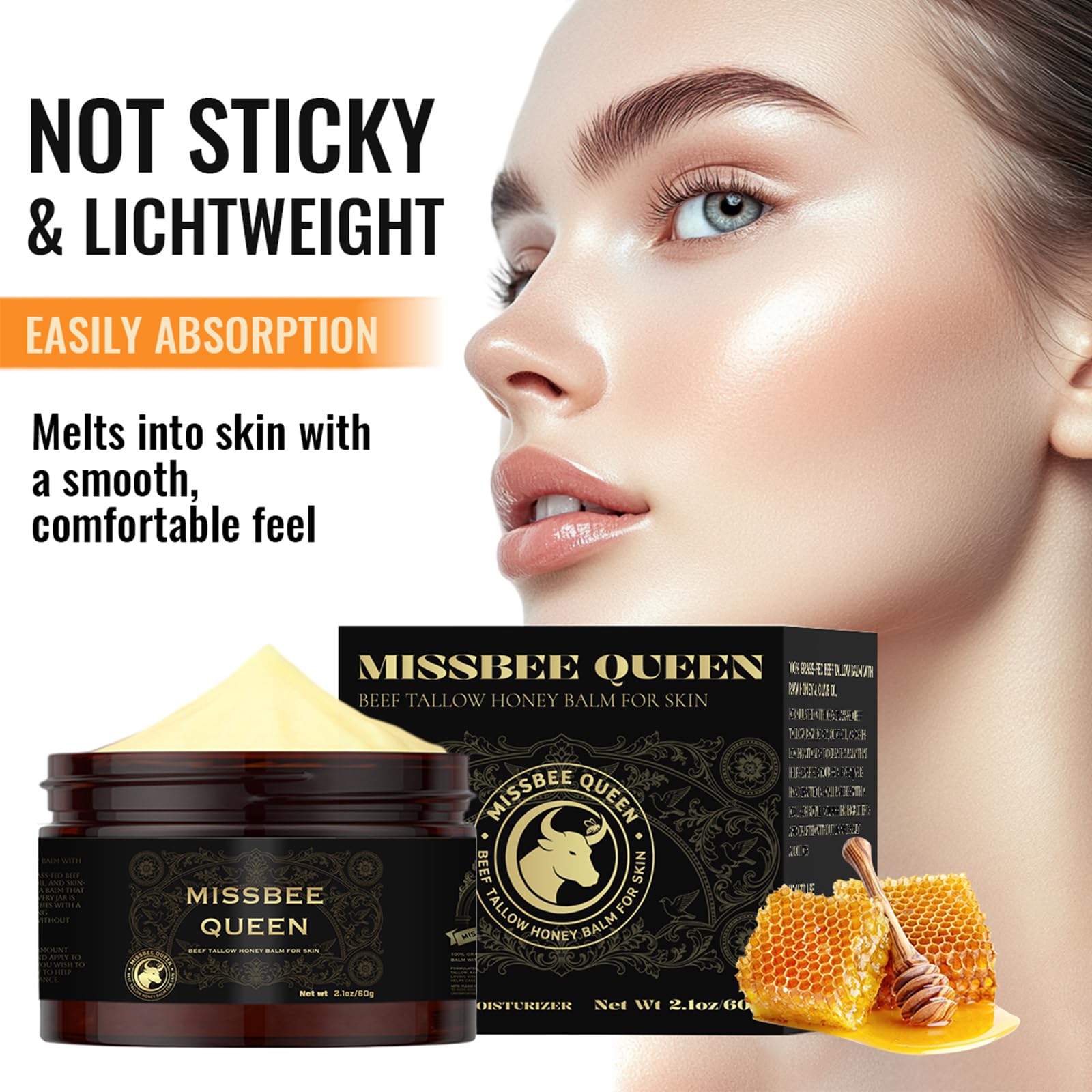 MISSBEE QUEEN honey tallow balm texture for quick absorption and daily hydration