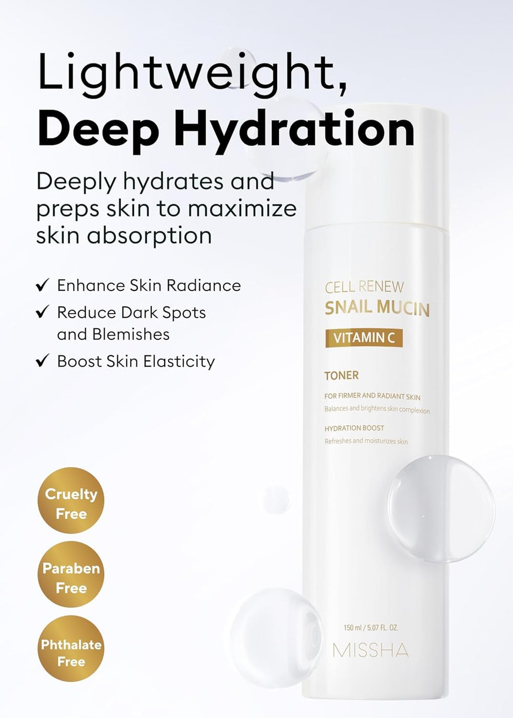 MISSHA Cell Renew Snail Mucin Toner dispense cap enables quick, gentle toning.
