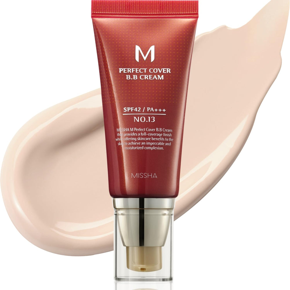 MISSHA M Perfect Cover BB Cream No.13 bright beige packaging highlights versatile primer and light coverage