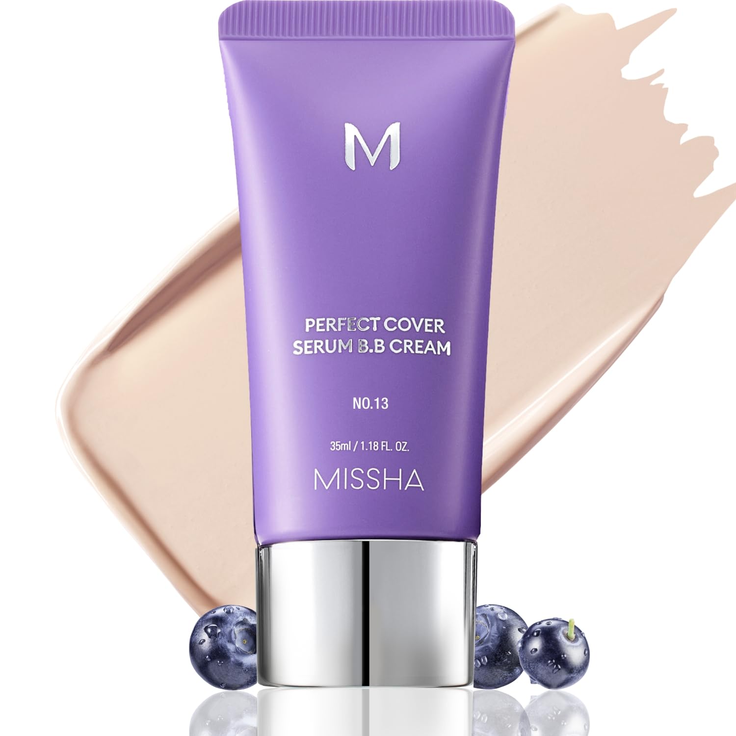 MISSHA M Perfect Cover Serum BB Cream No.13 bottle on display, suggesting radiant skin.