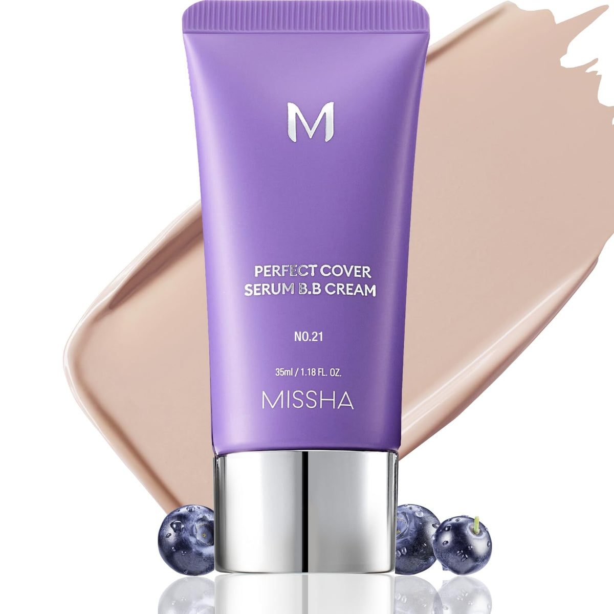 MISSHA M Perfect Cover Serum BB Cream No.21 packaging with pump for easy daily use.