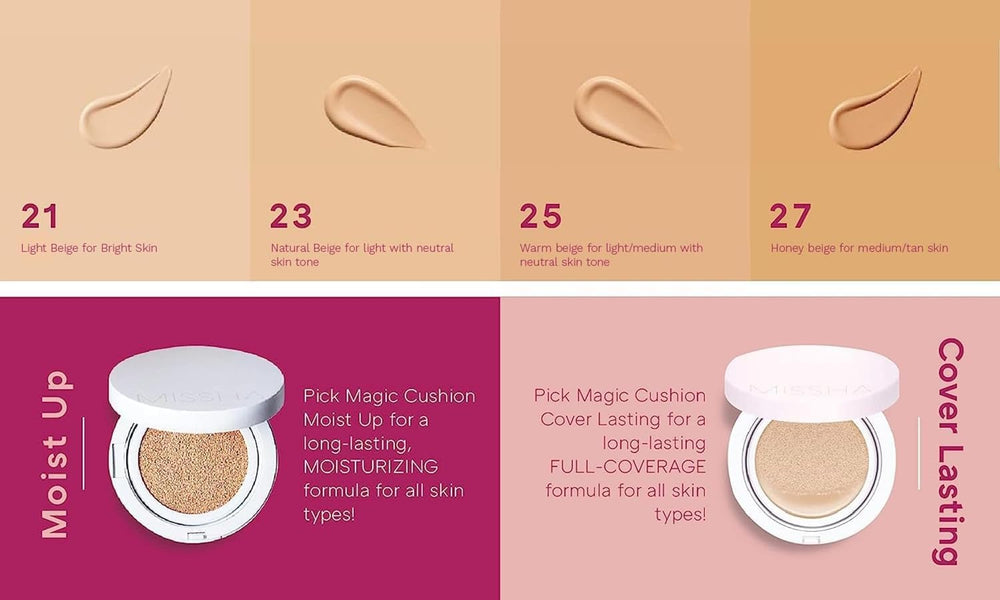 MISSHA cushion on cheek demonstrates dewy finish and hydrated appearance.