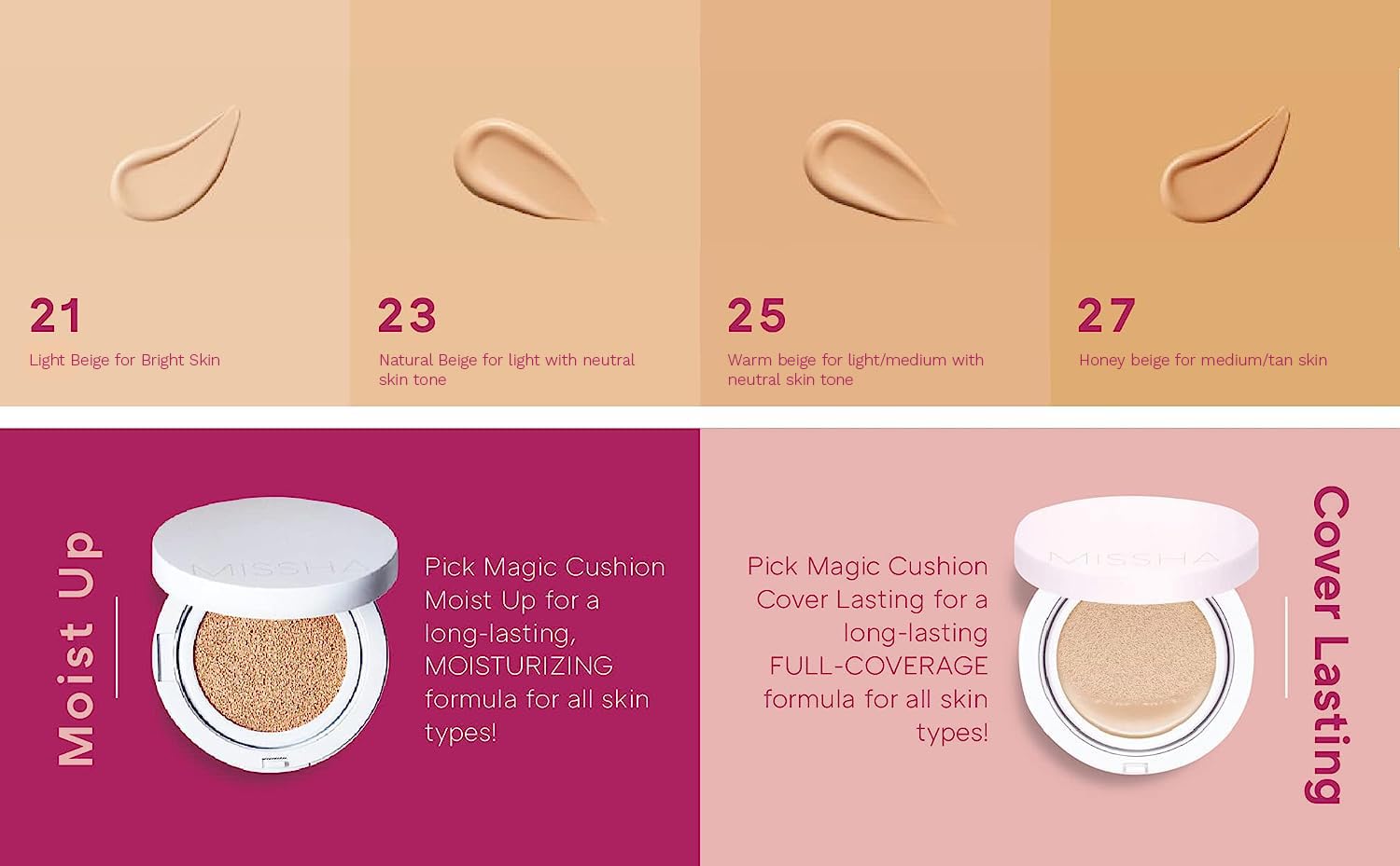 MISSHA Magic Cushion finish on skin preview reveals dewy, nourished appearance.