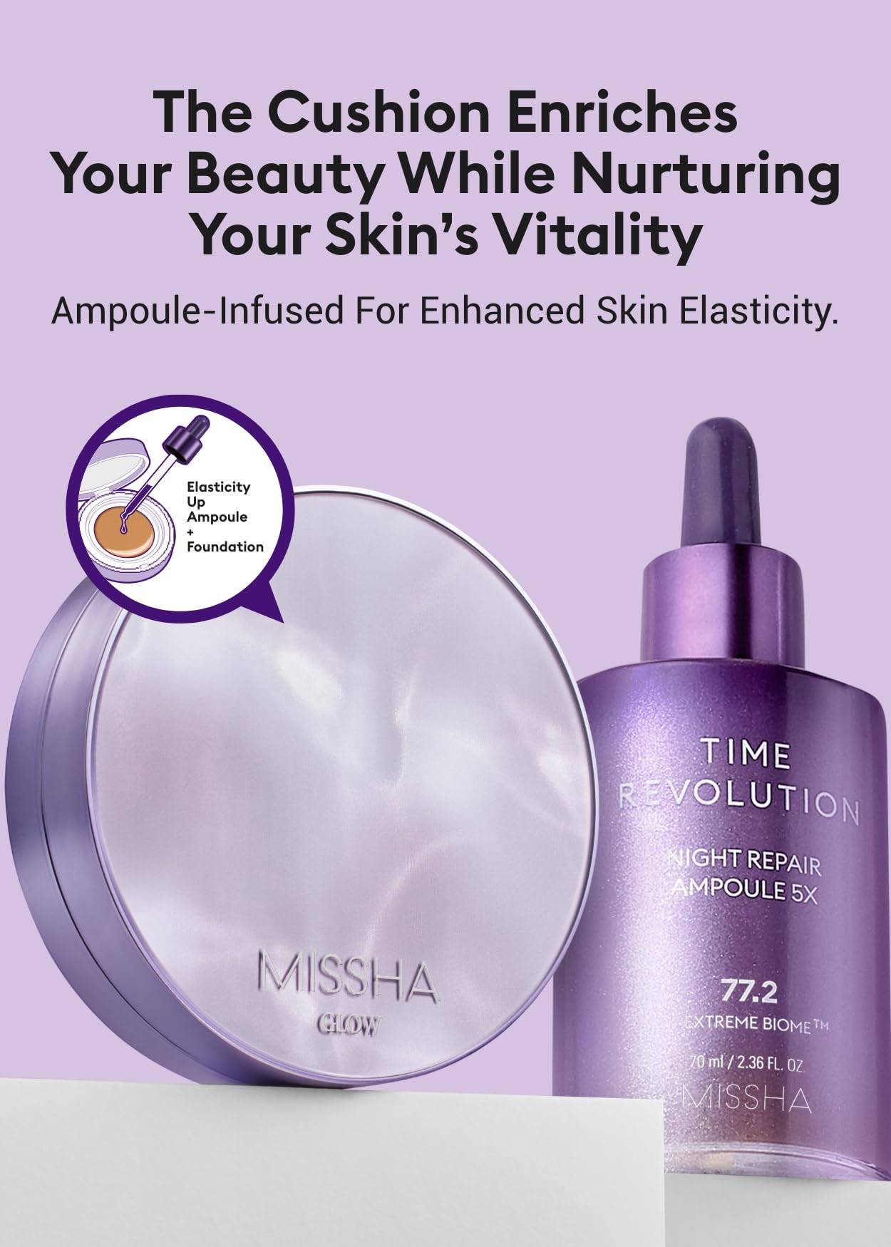 MISSHA Serum Cushion Glow Layering Fit application on skin shows even color payoff.