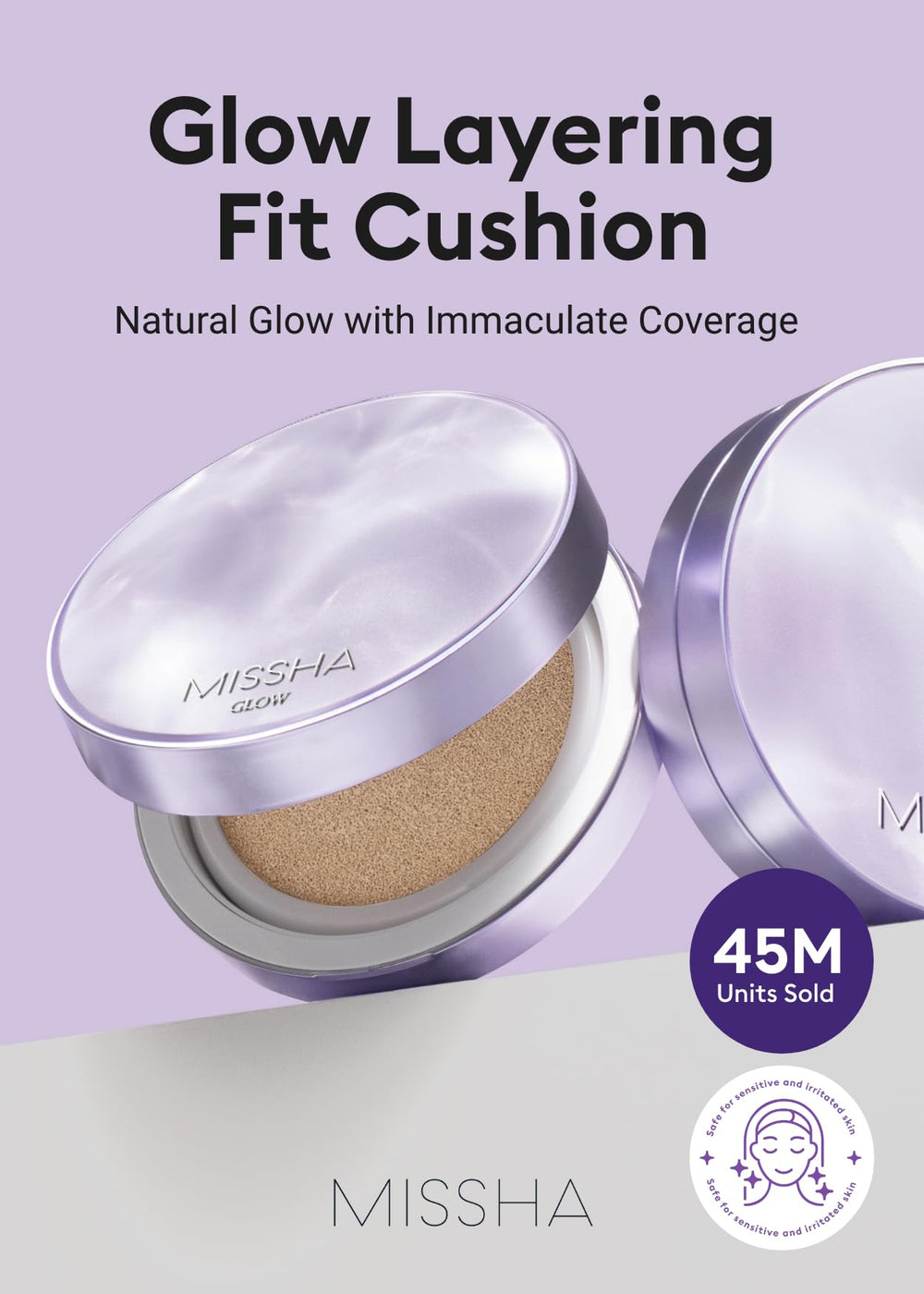 MISSHA Serum Cushion Glow Layering Fit soft puff demonstrates gentle blending for seamless glow.