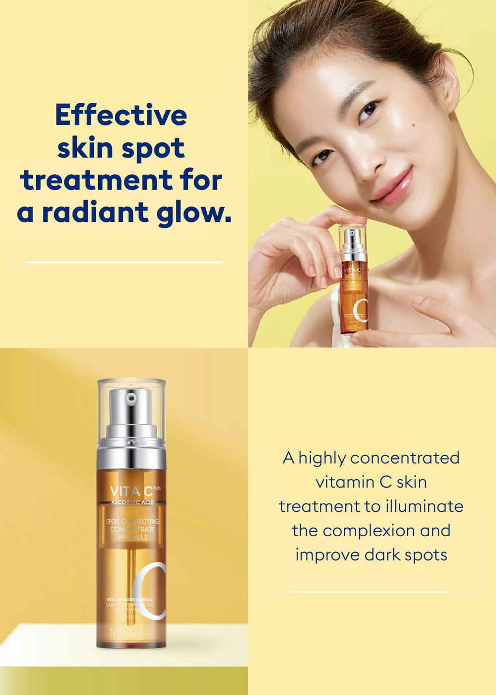 MISSHA Vita C Plus targets dark spots with potential brightening effects.