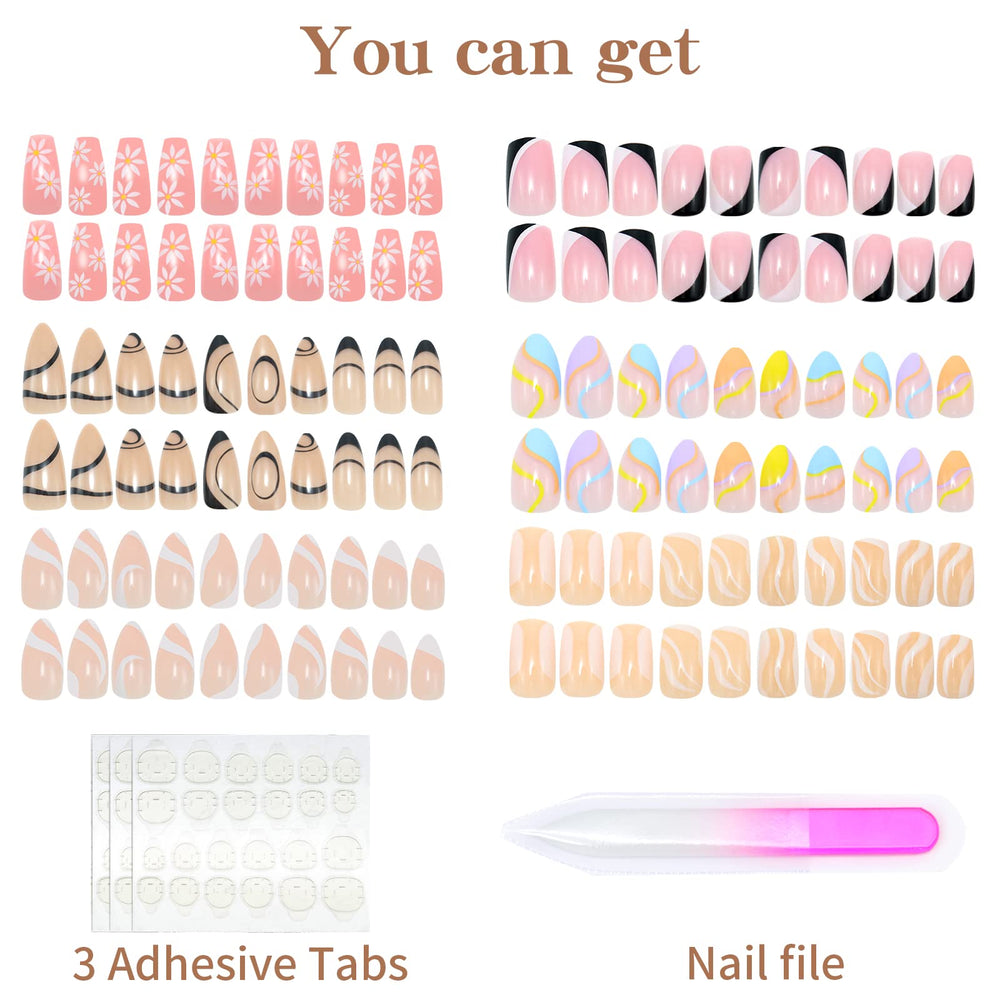 Misssix 6-pack 144-piece kit with adhesive tabs and file for easy at-home nails