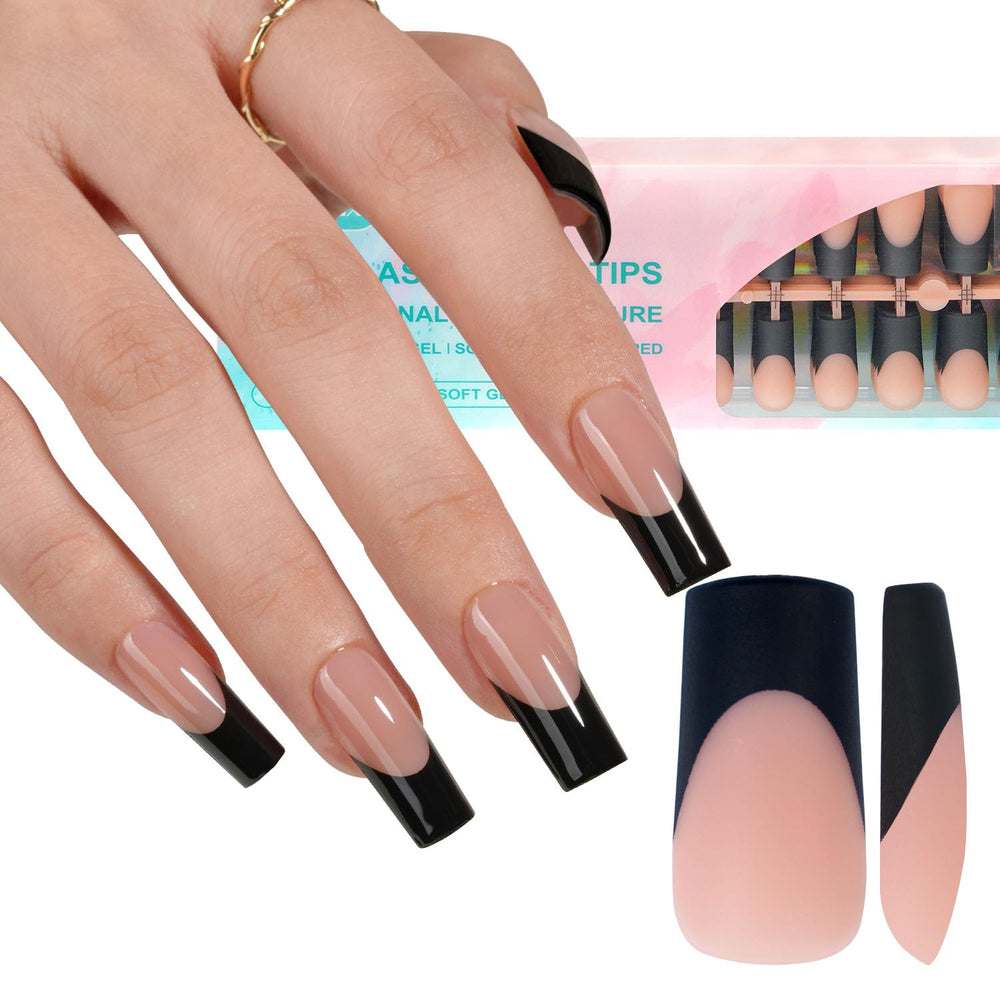 Misssix Black French Gel Nail Tips front view for durable press-on nails.