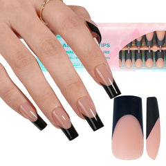 Misssix Black French Gel Nail Tips front view for durable press-on nails.