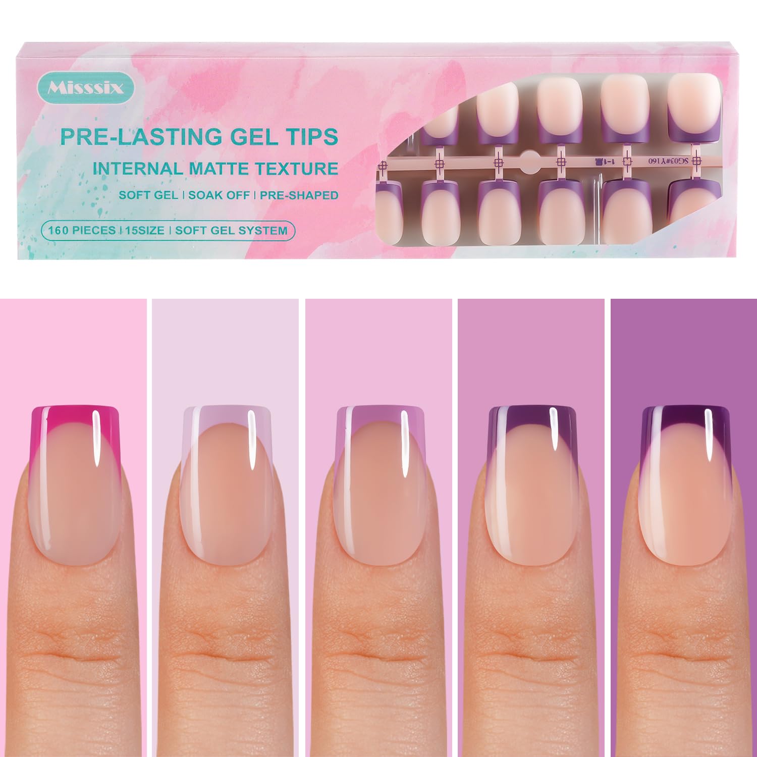 Misssix French gel tip nails front view demonstrates chic design with strong adhesion
