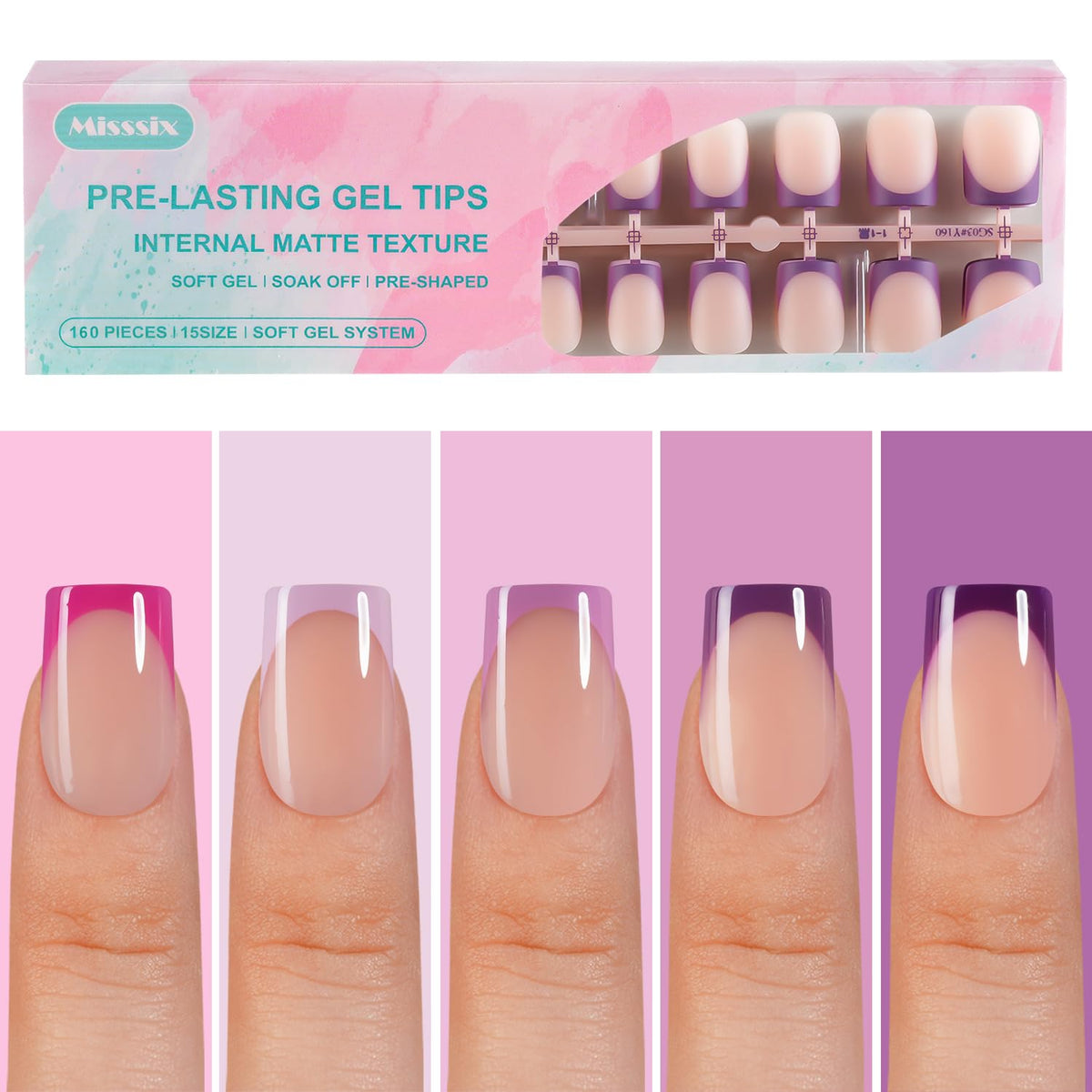 Misssix French gel tip nails front view demonstrates chic design with strong adhesion