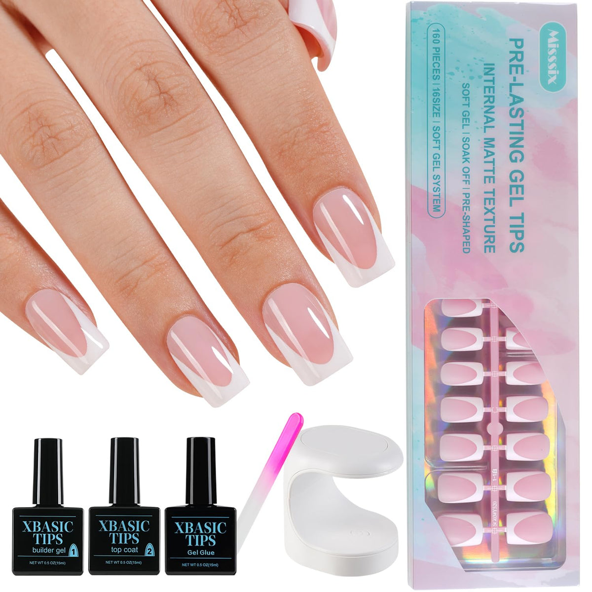 Misssix pink French tip nails pack for quick salon-quality DIY manicures.