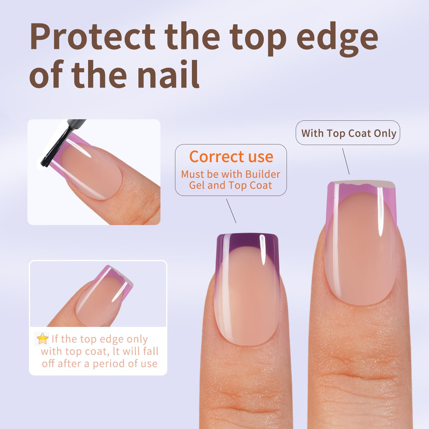 Misssix thin back edge closeup demonstrates comfortable fit on nails