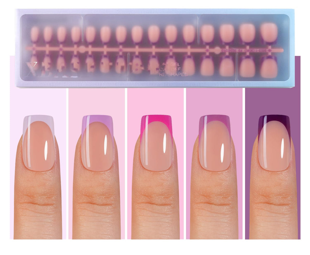 Misssix XBASICTIPS purple French tip press-on nails pack front for quick at-home manicure.